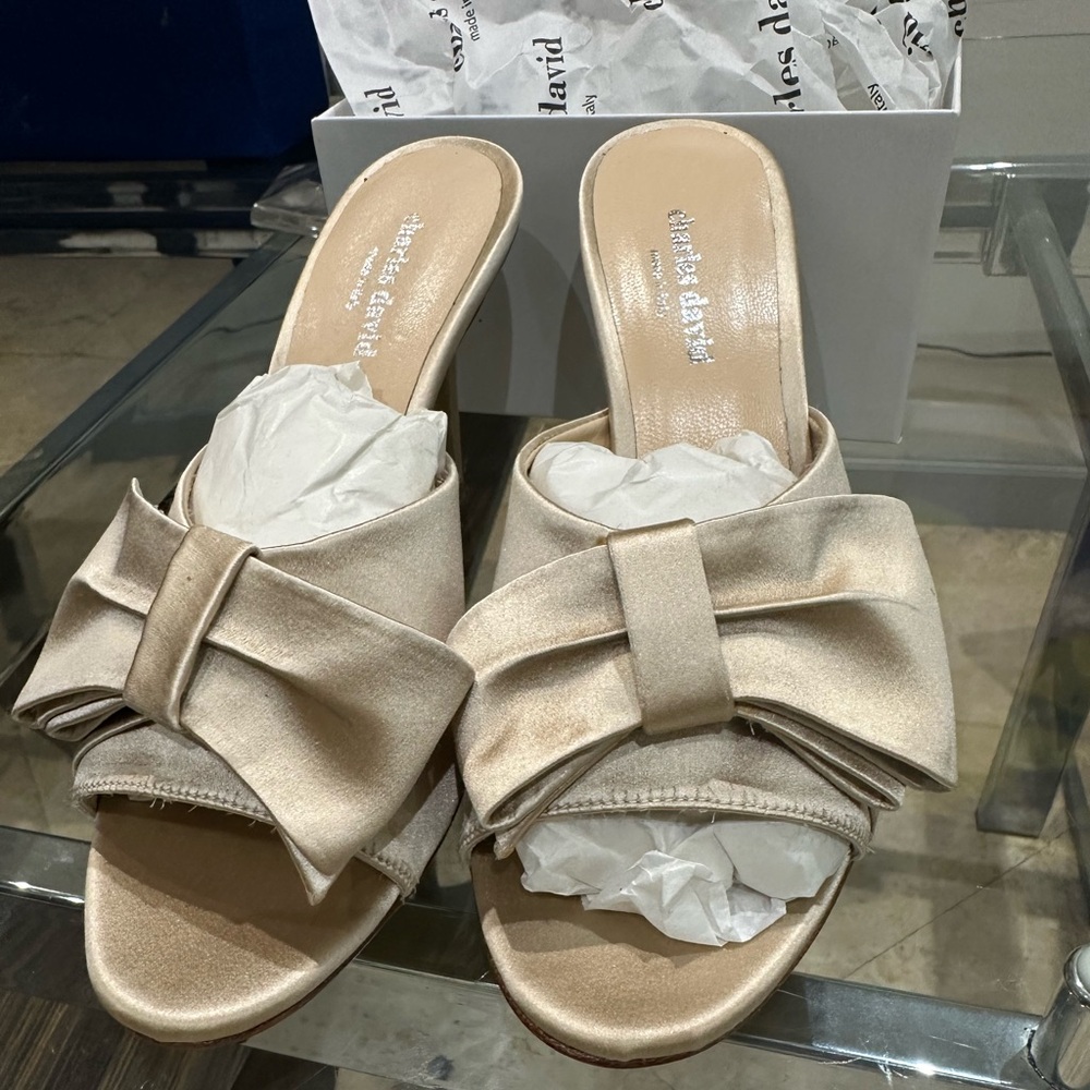 Charles David satin champagne heels NWT Made in Italy